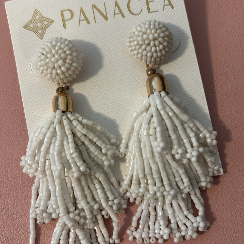 Panacea White Beaded Tassel Earrings